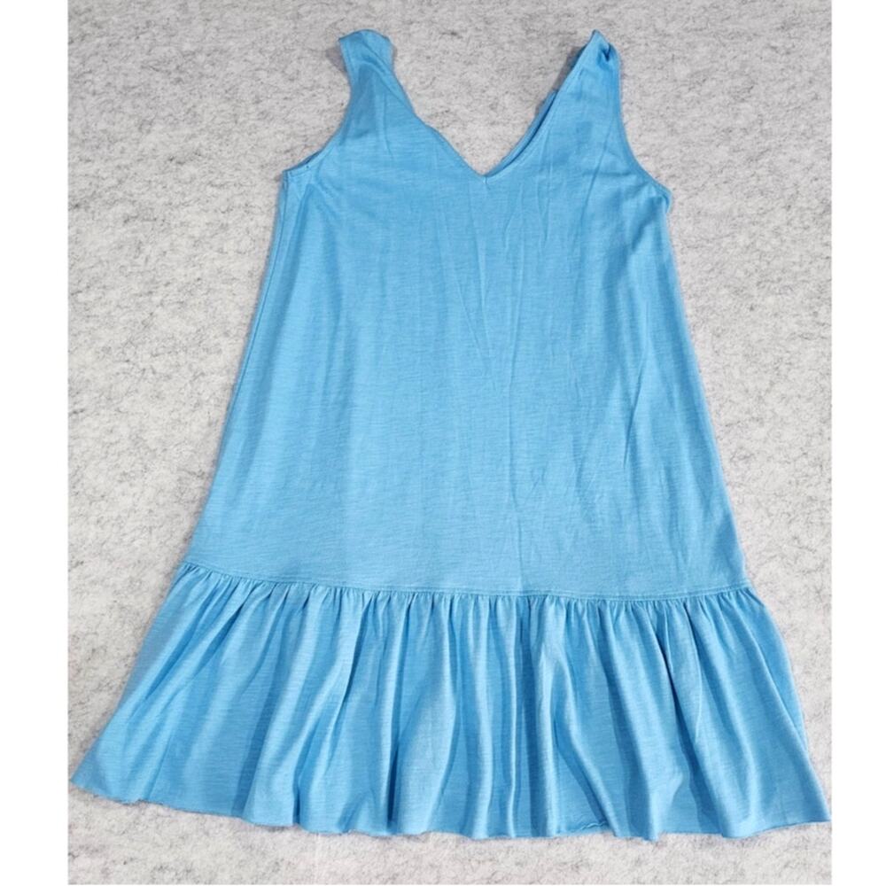 Lilla P Knotted Peplum Dress, Sleeveless Ruffle Hem Knit Sky Blue Sz M